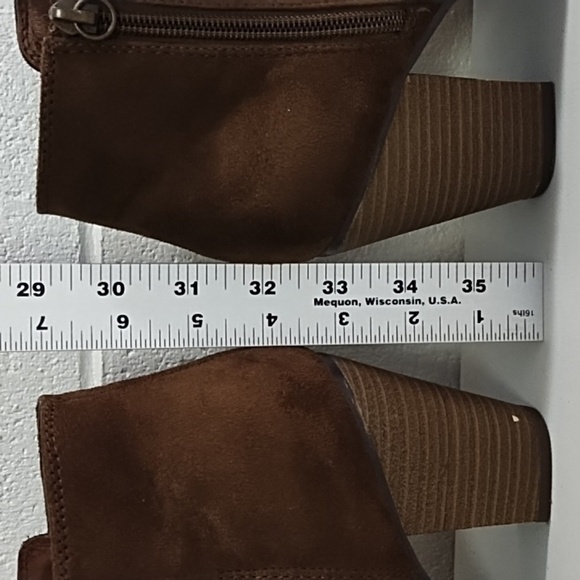 Merona Faux Chocolate Suede Ankle Boots Block Heel 8.5 Side Zip - Picture 14 of 15
